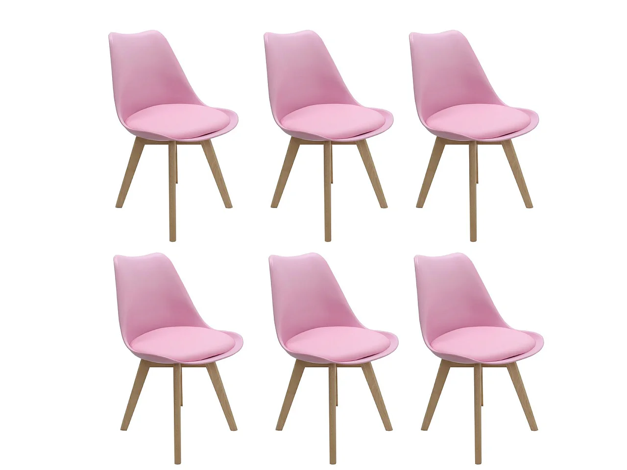 LORENZO - Lot de 6 Chaises Scandinaves - Assise Rembourrée - Rose