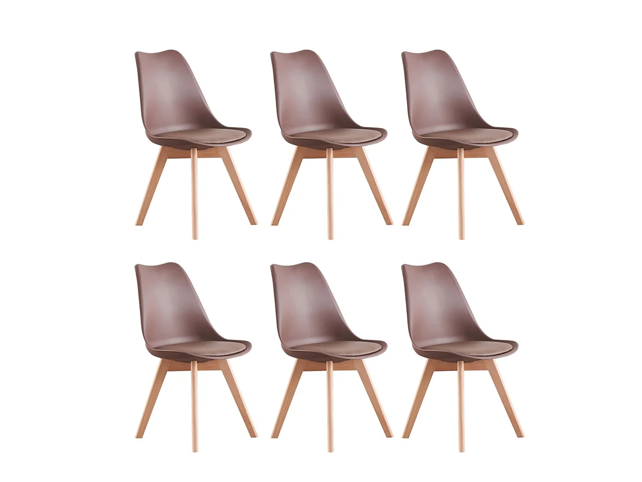 LORENZO - Lot de 6 Chaises Scandinaves - Assise Rembourrée - Marron