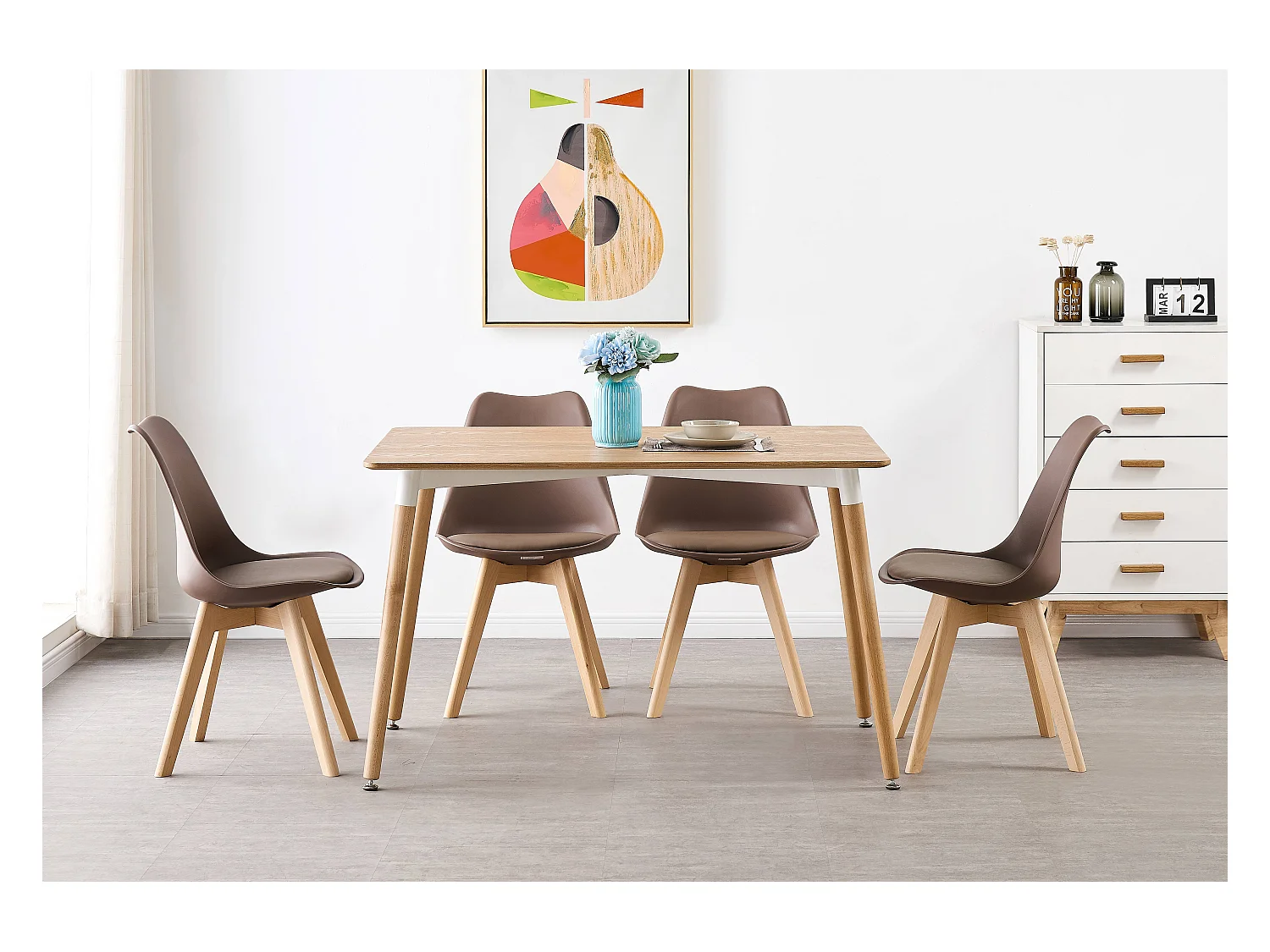 LORENZO - Lot de 6 Chaises Scandinaves - Assise Rembourrée - Marron