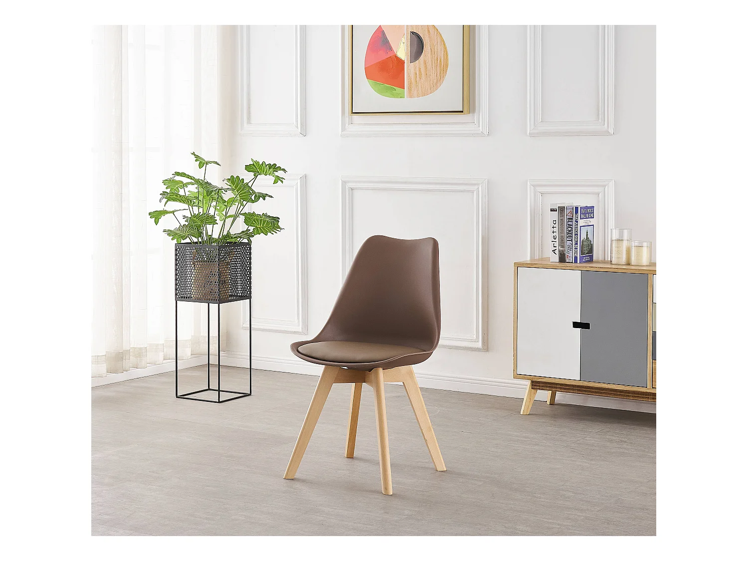 LORENZO - Lot de 6 Chaises Scandinaves - Assise Rembourrée - Marron