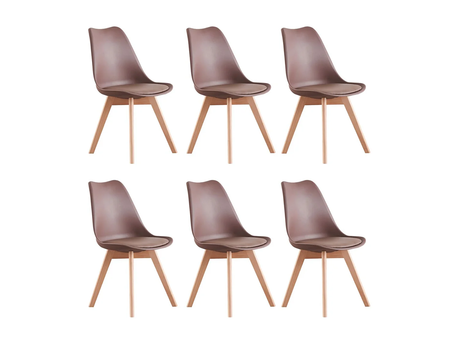LORENZO - Lot de 6 Chaises Scandinaves - Assise Rembourrée - Marron