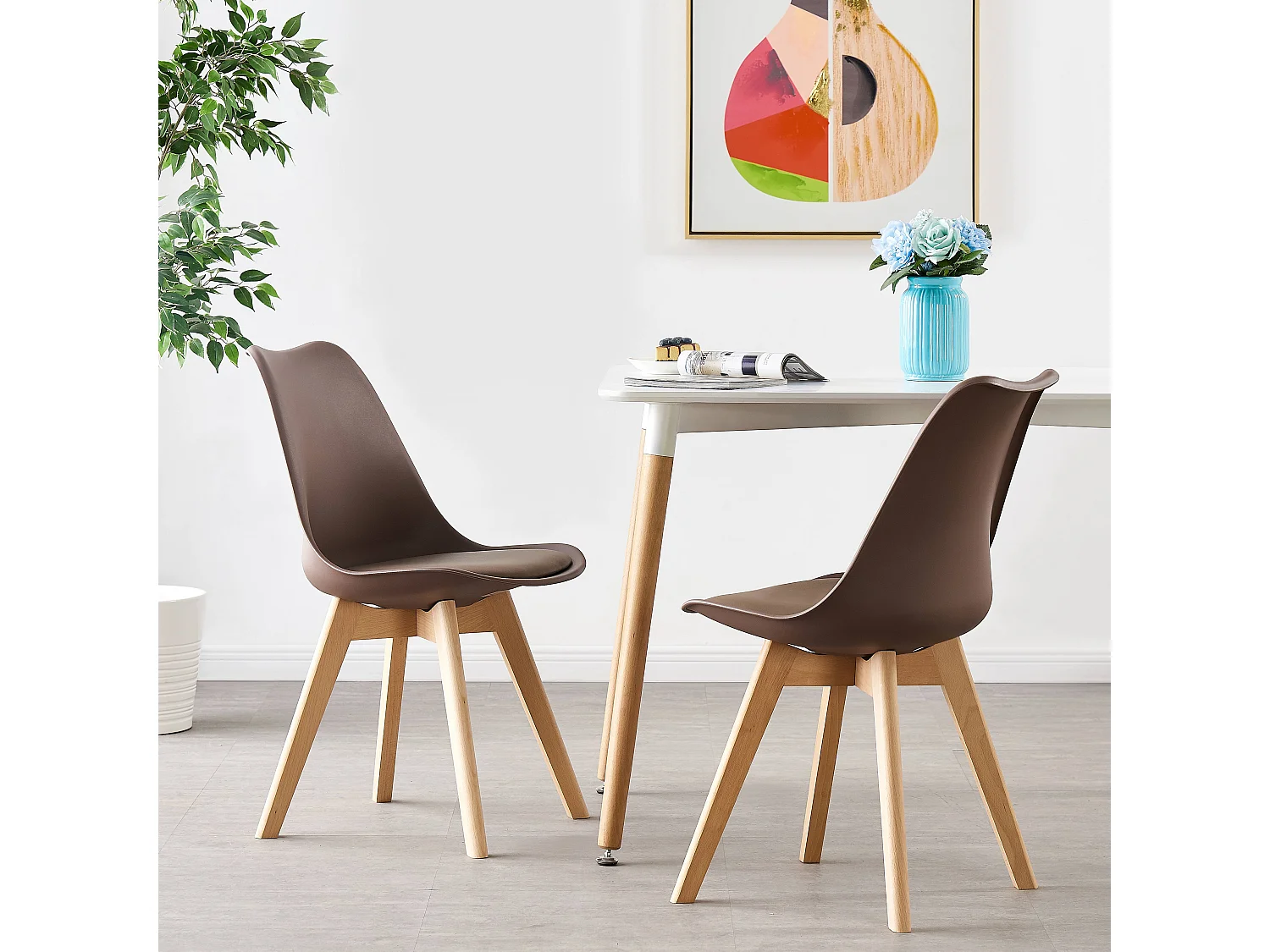 LORENZO - Lot de 6 Chaises Scandinaves - Assise Rembourrée - Marron