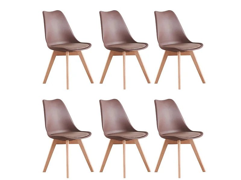 LORENZO - Lot de 6 Chaises Scandinaves - Assise Rembourrée - Marron