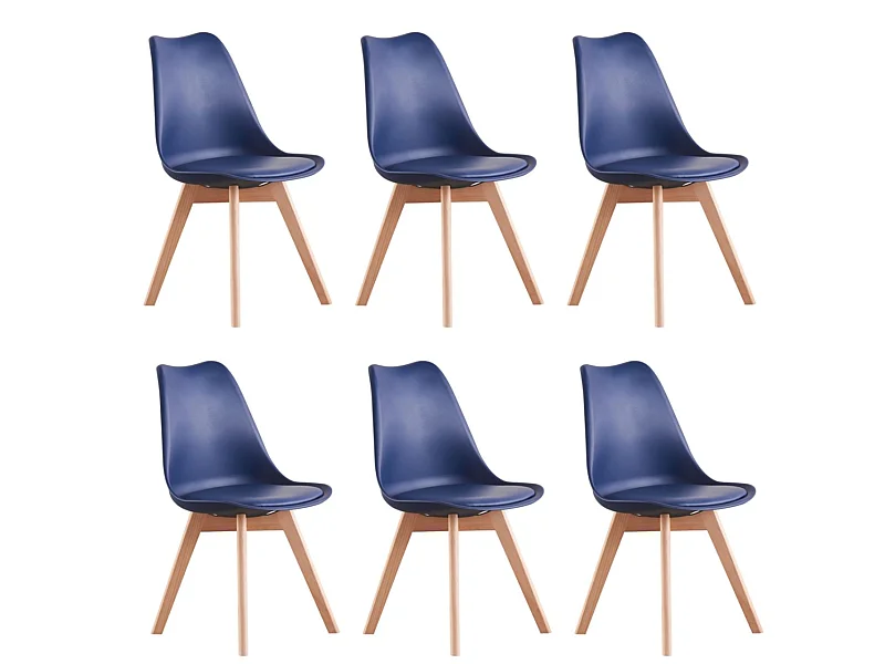 LORENZO - Lot de 6 Chaises Scandinaves - Assise Rembourrée - Bleu