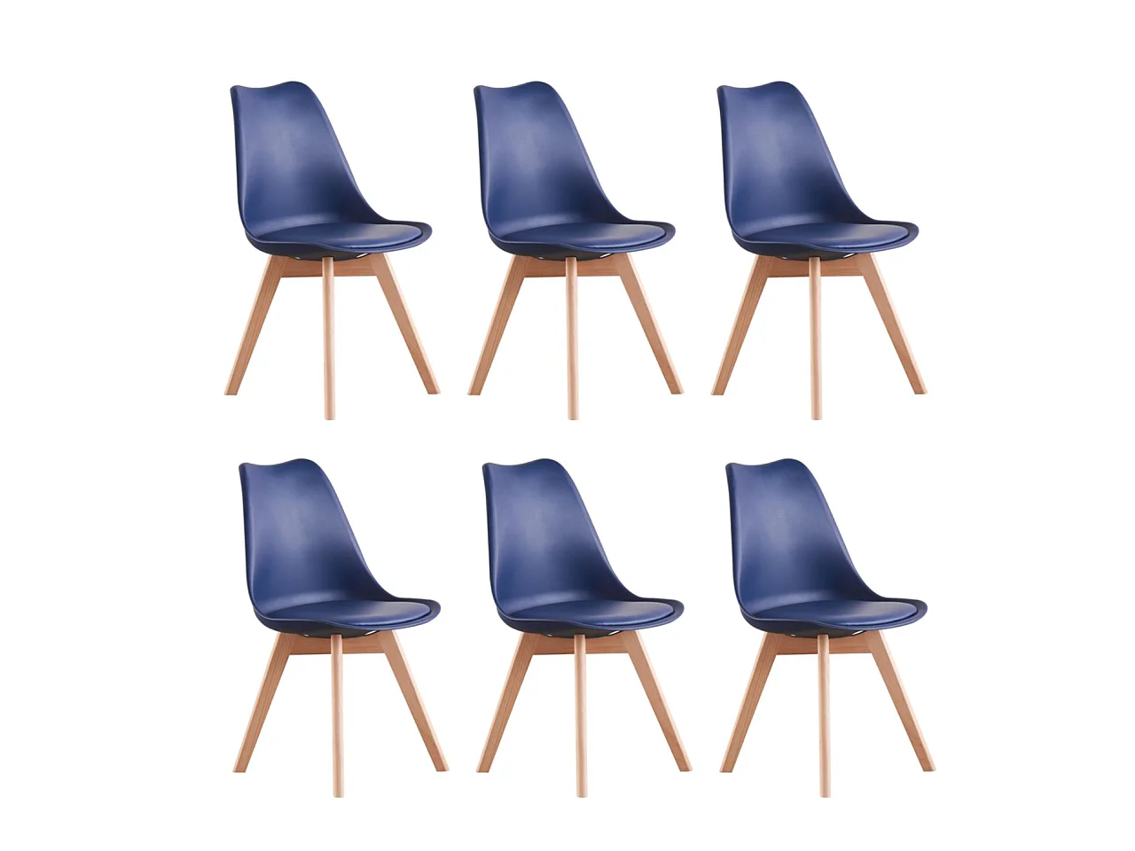 LORENZO - Lot de 6 Chaises Scandinaves - Assise Rembourrée - Bleu