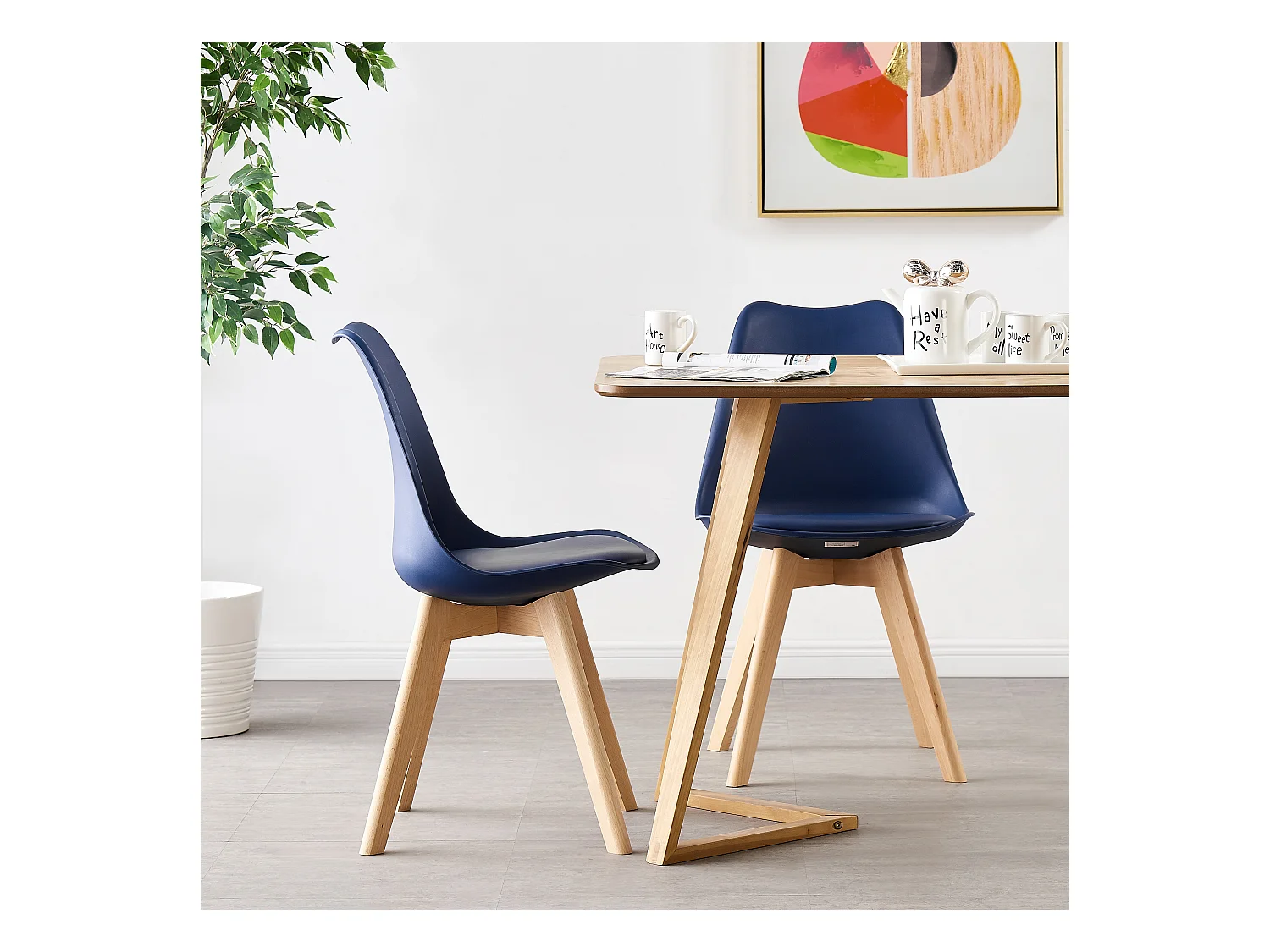 LORENZO - Lot de 6 Chaises Scandinaves - Assise Rembourrée - Bleu