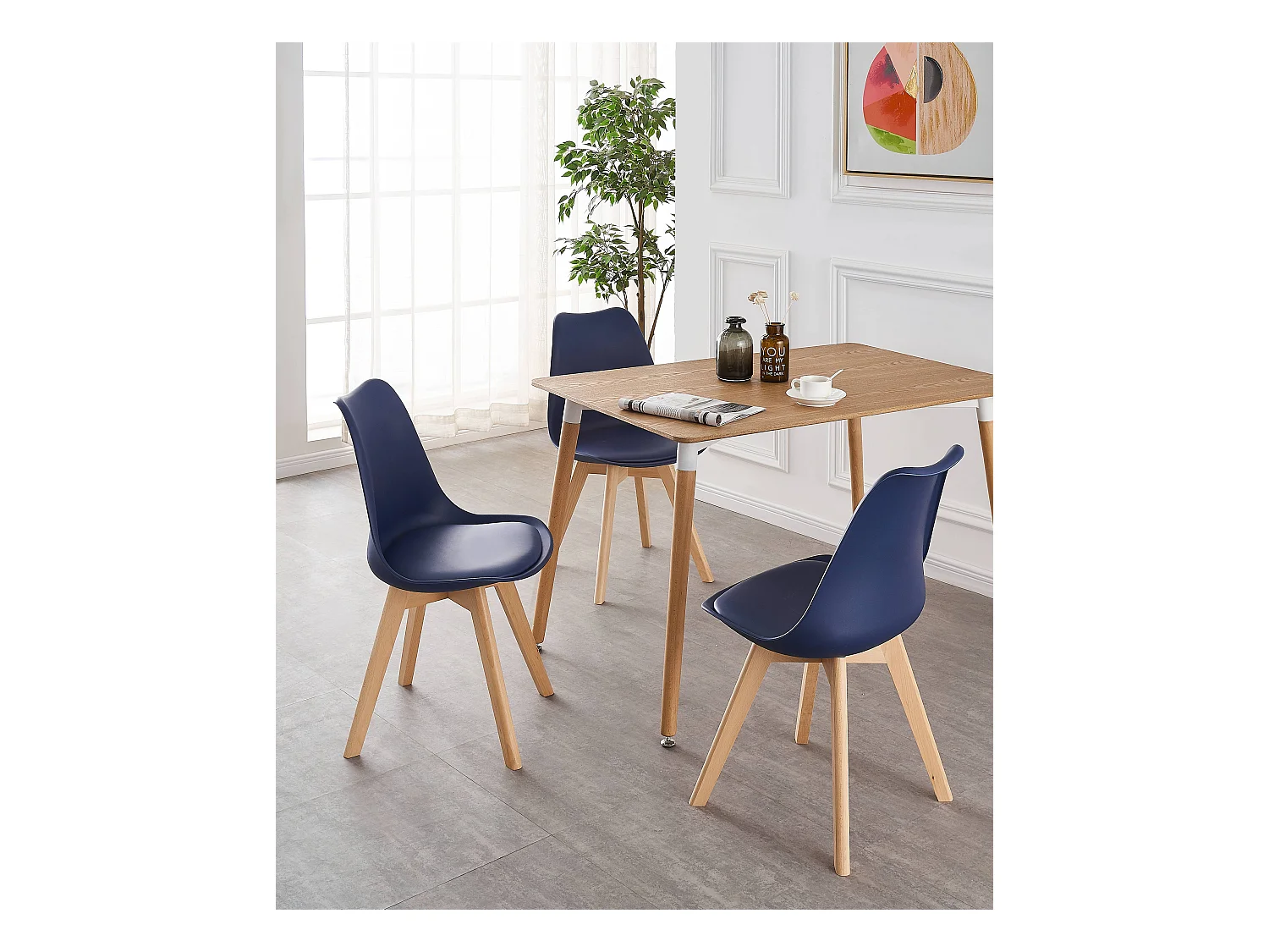 LORENZO - Lot de 6 Chaises Scandinaves - Assise Rembourrée - Bleu