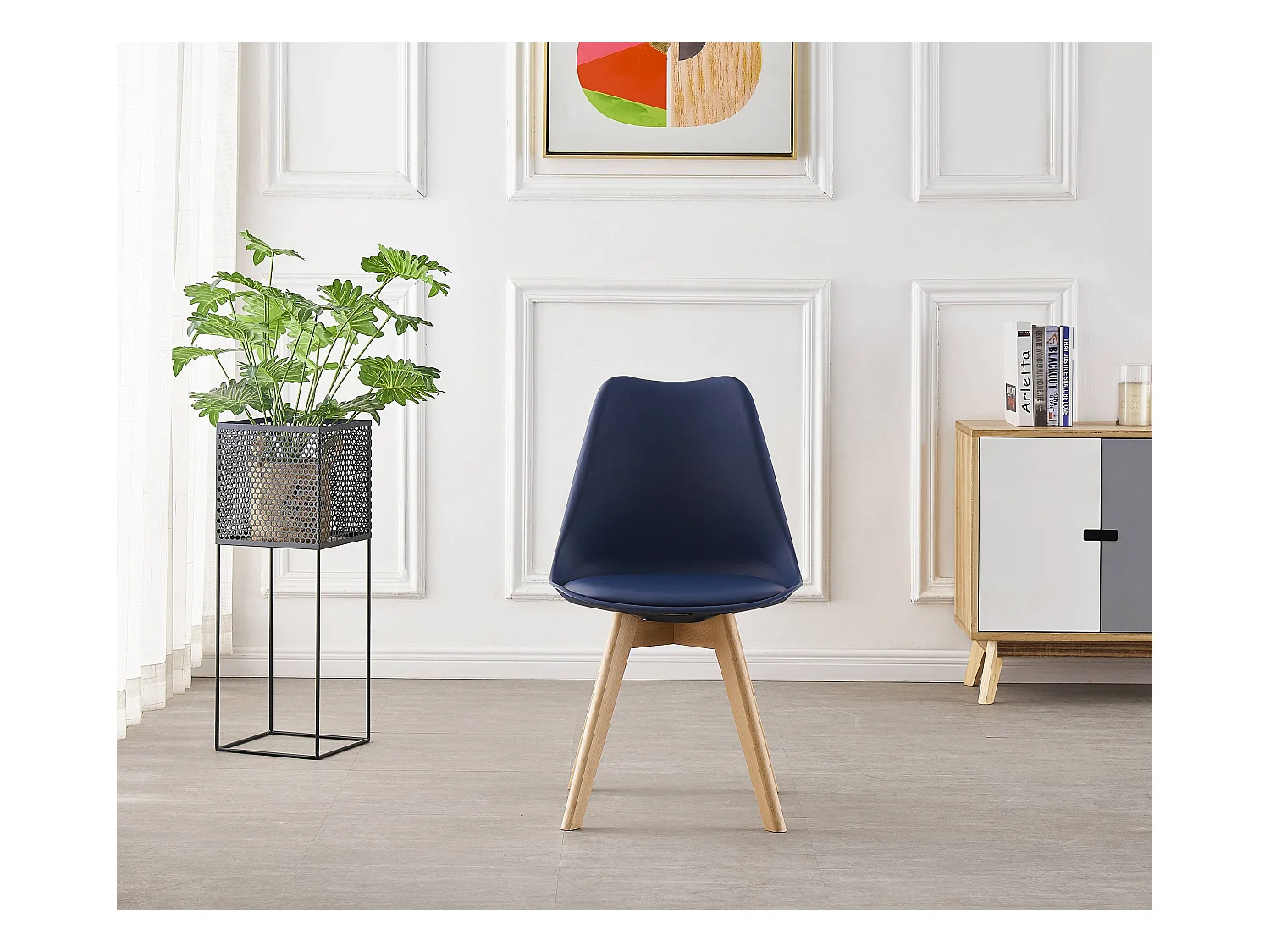 LORENZO - Lot de 6 Chaises Scandinaves - Assise Rembourrée - Bleu