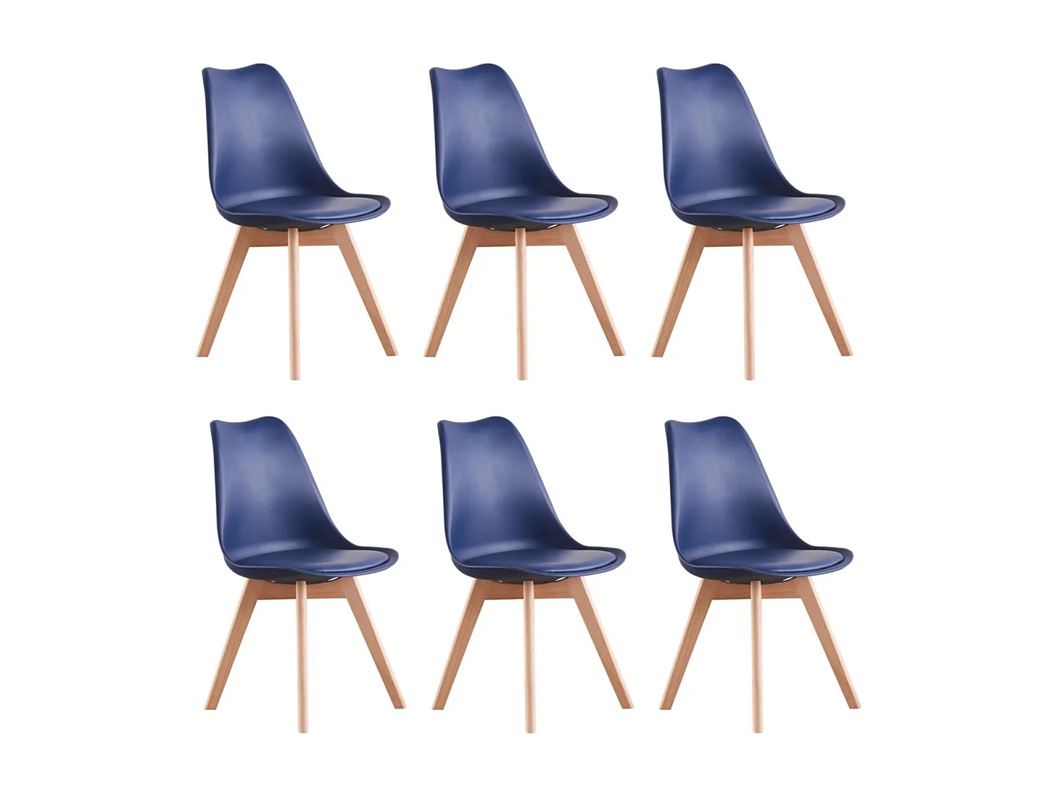 LORENZO - Lot de 6 Chaises Scandinaves - Assise Rembourrée - Bleu
