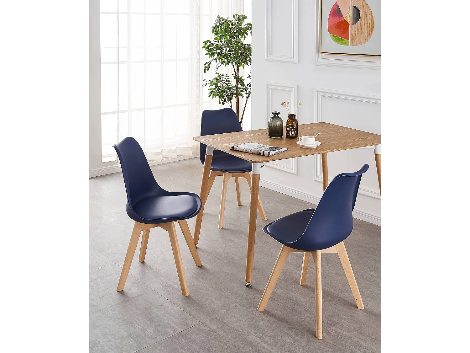 LORENZO - Lot de 6 Chaises Scandinaves - Assise Rembourrée - Bleu