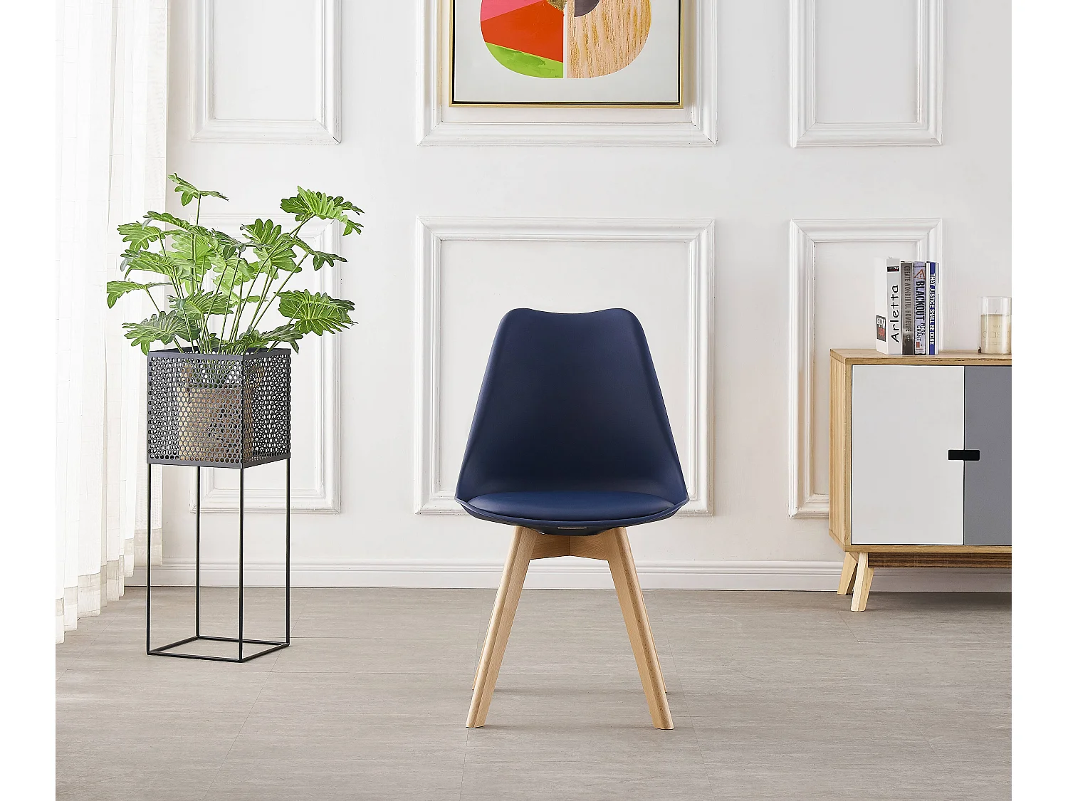 LORENZO - Lot de 6 Chaises Scandinaves - Assise Rembourrée - Bleu