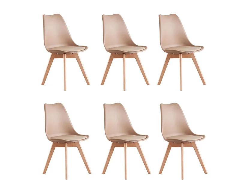 LORENZO - Lot de 6 Chaises Scandinaves - Assise Rembourrée - Beige