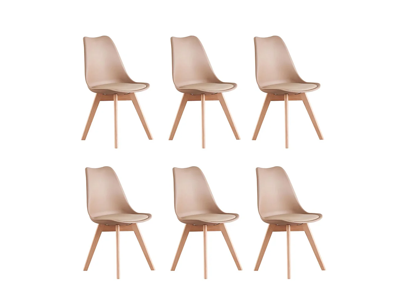 LORENZO - Lot de 6 Chaises Scandinaves - Assise Rembourrée - Beige