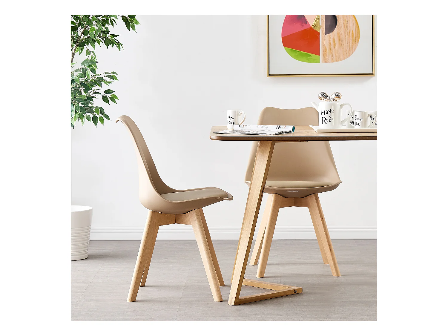 LORENZO - Lot de 6 Chaises Scandinaves - Assise Rembourrée - Beige