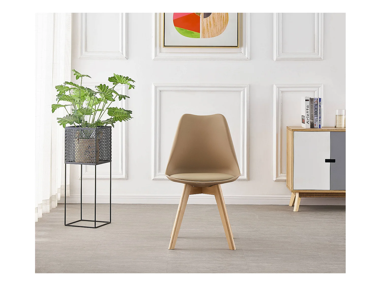 LORENZO - Lot de 6 Chaises Scandinaves - Assise Rembourrée - Beige