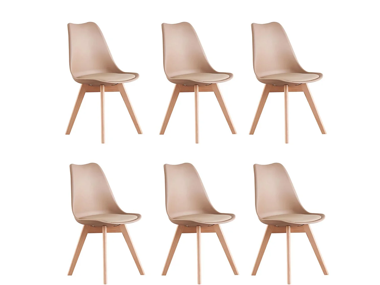 LORENZO - Lot de 6 Chaises Scandinaves - Assise Rembourrée - Beige