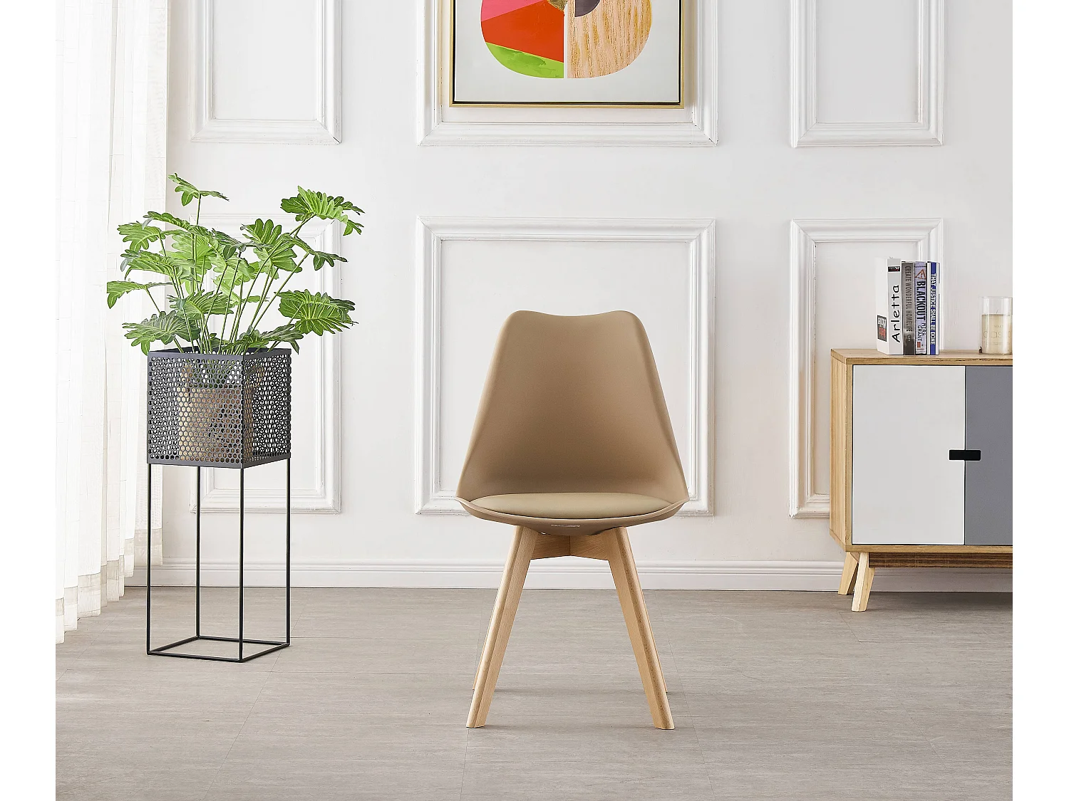 LORENZO - Lot de 6 Chaises Scandinaves - Assise Rembourrée - Beige