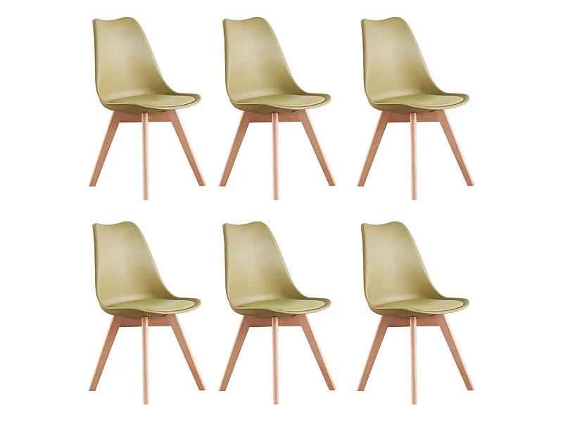 LORENZO - Lot de 6 Chaises Scandinaves - Assise Rembourrée - Vert