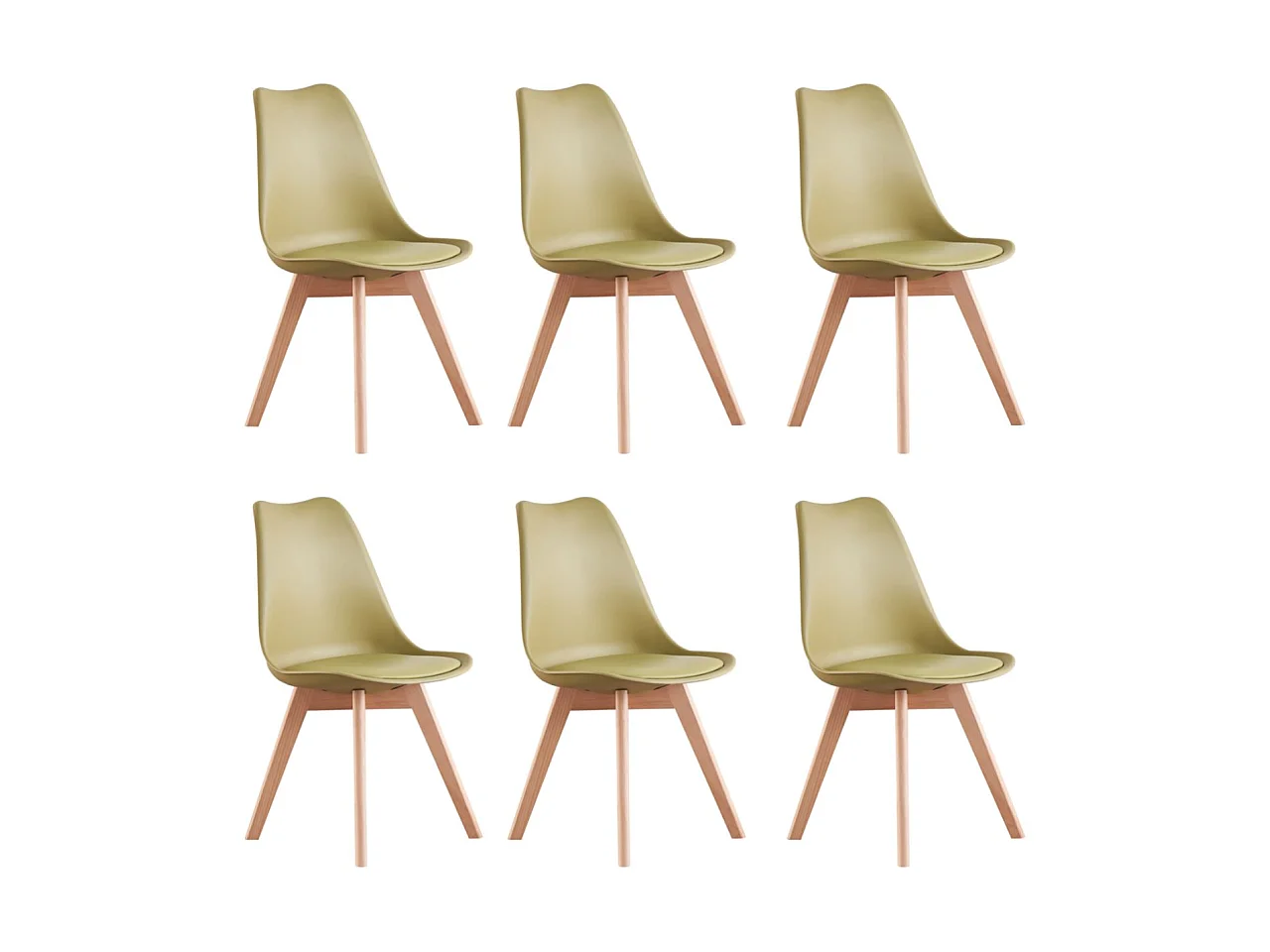 LORENZO - Lot de 6 Chaises Scandinaves - Assise Rembourrée - Vert