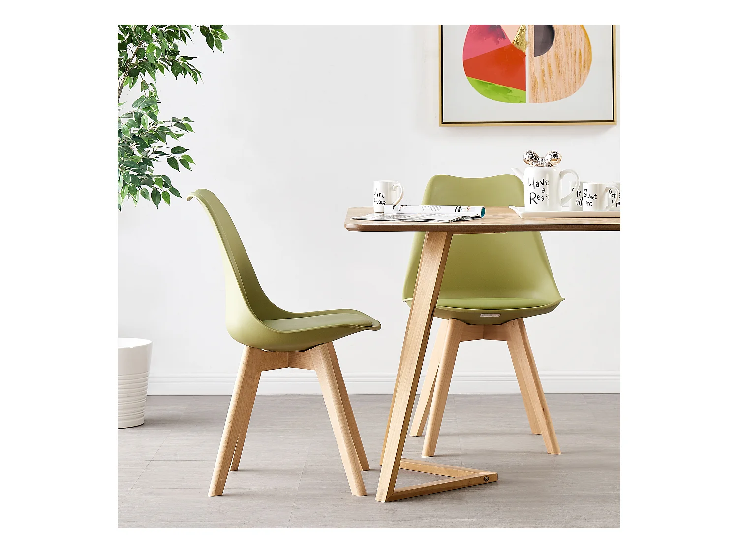 LORENZO - Lot de 6 Chaises Scandinaves - Assise Rembourrée - Vert
