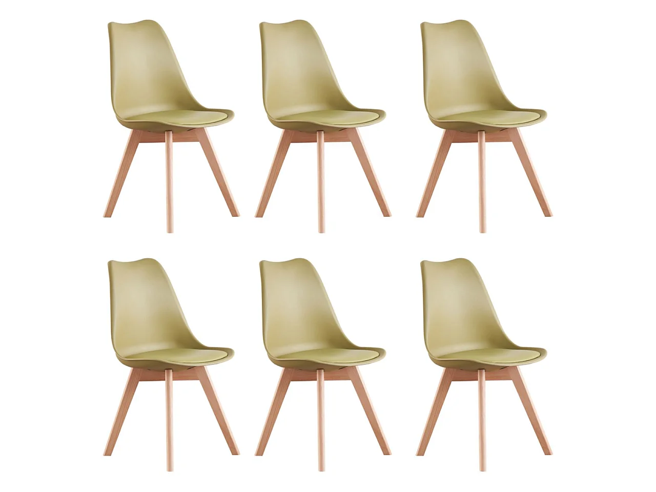 LORENZO - Lot de 6 Chaises Scandinaves - Assise Rembourrée - Vert