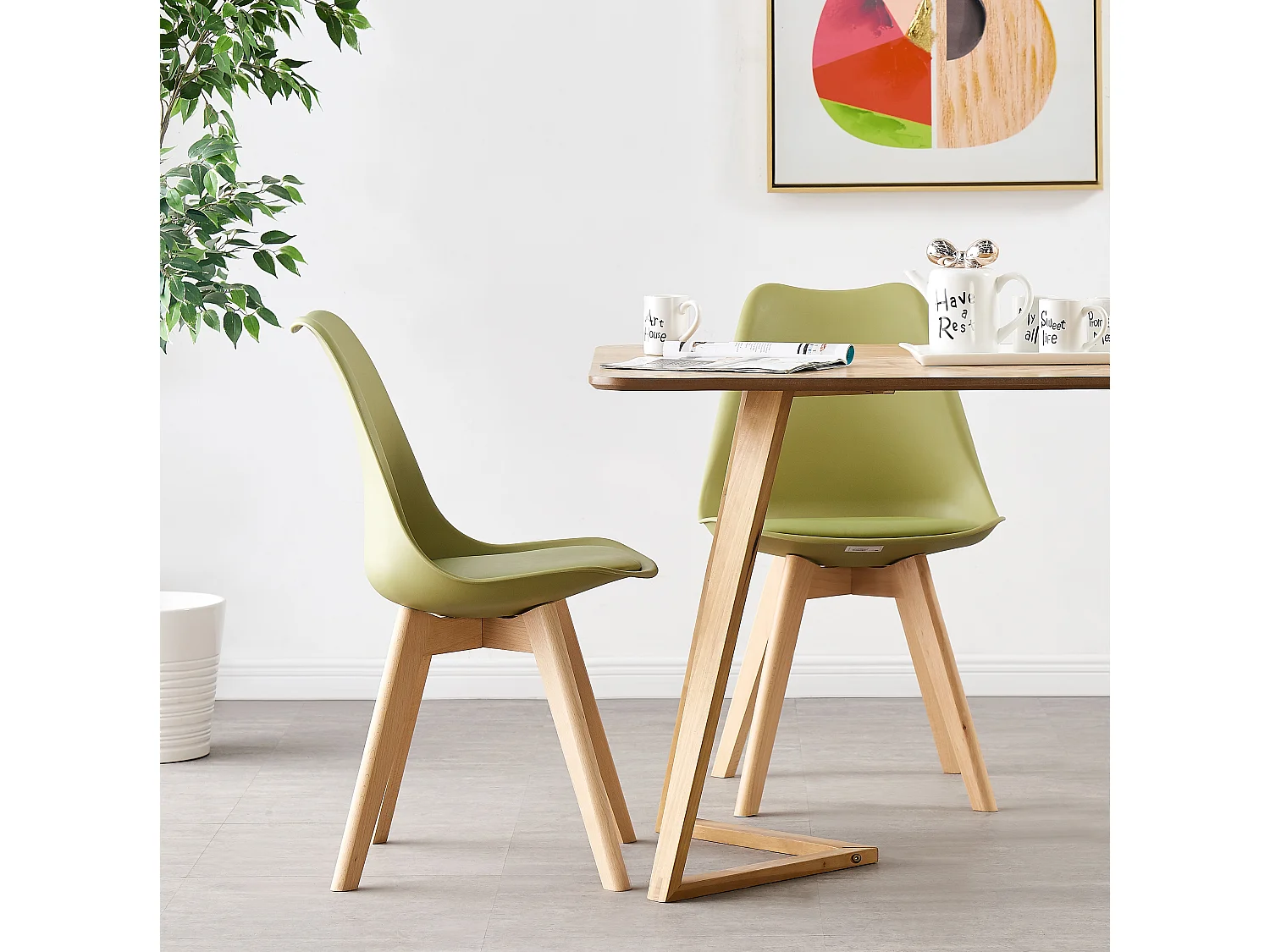 LORENZO - Lot de 6 Chaises Scandinaves - Assise Rembourrée - Vert