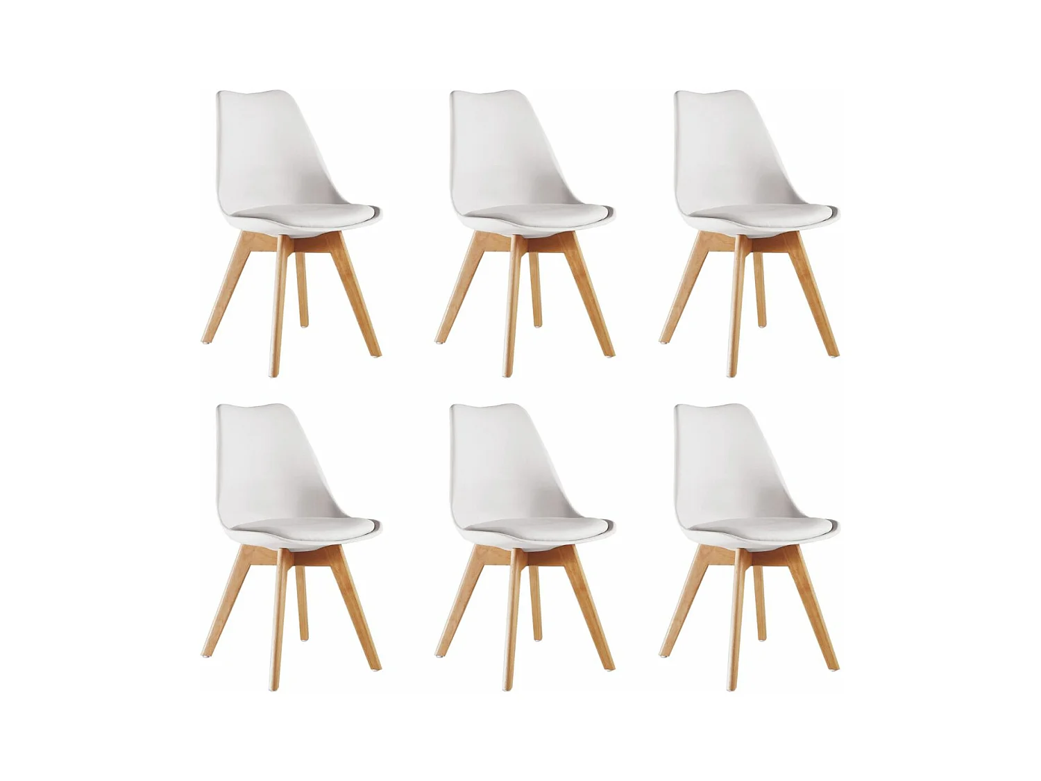 Ensemble de 6 chaises de salle à manger Lorenzo avec siège élégant en similicuir et pieds en bois massif - Parfait pour la salle à manger, le salon - Blanc