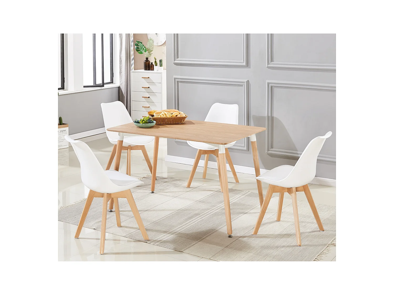 Ensemble de 6 chaises de salle à manger Lorenzo avec siège élégant en similicuir et pieds en bois massif - Parfait pour la salle à manger, le salon - Blanc