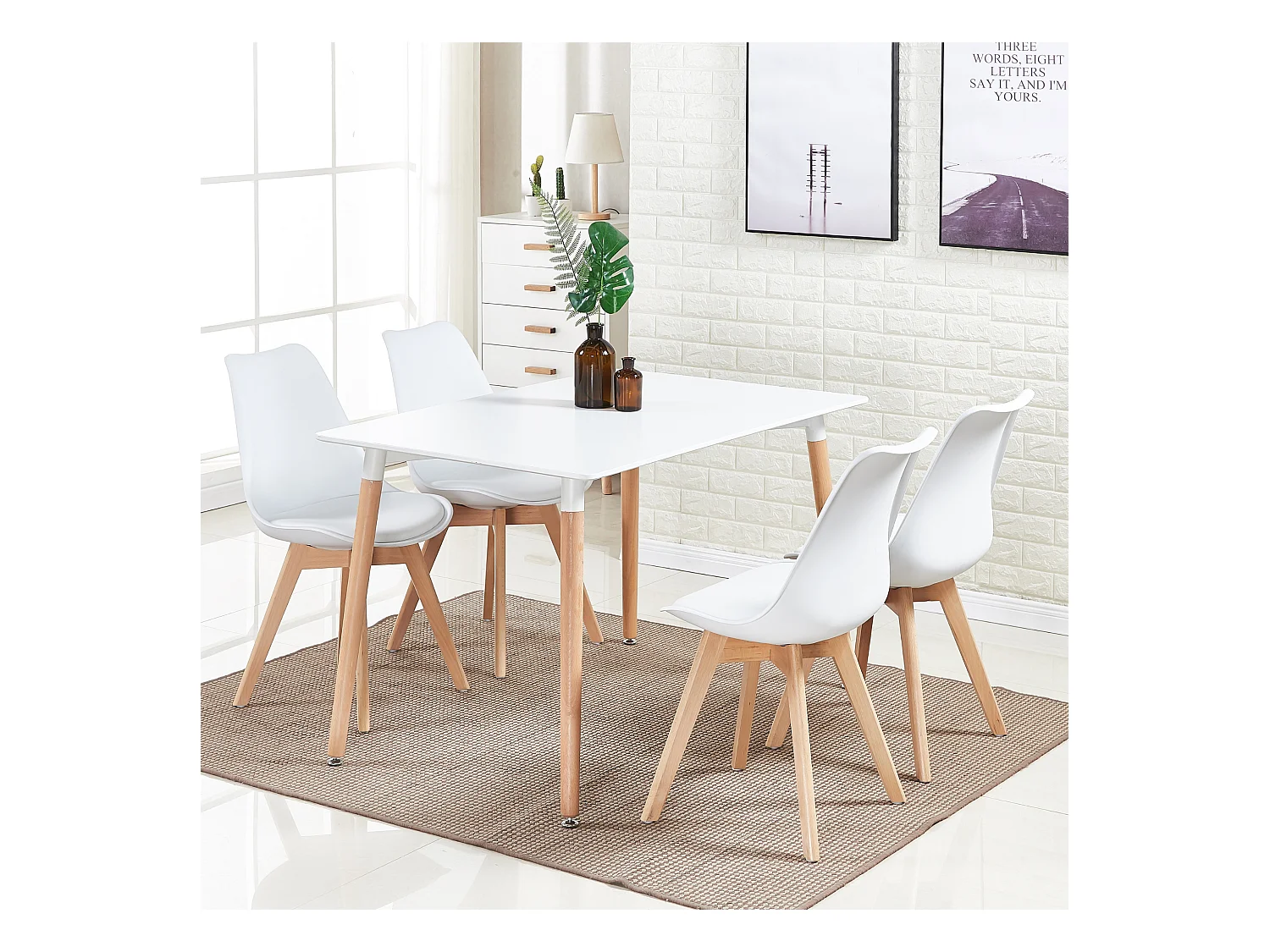 Ensemble de 6 chaises de salle à manger Lorenzo avec siège élégant en similicuir et pieds en bois massif - Parfait pour la salle à manger, le salon - Blanc