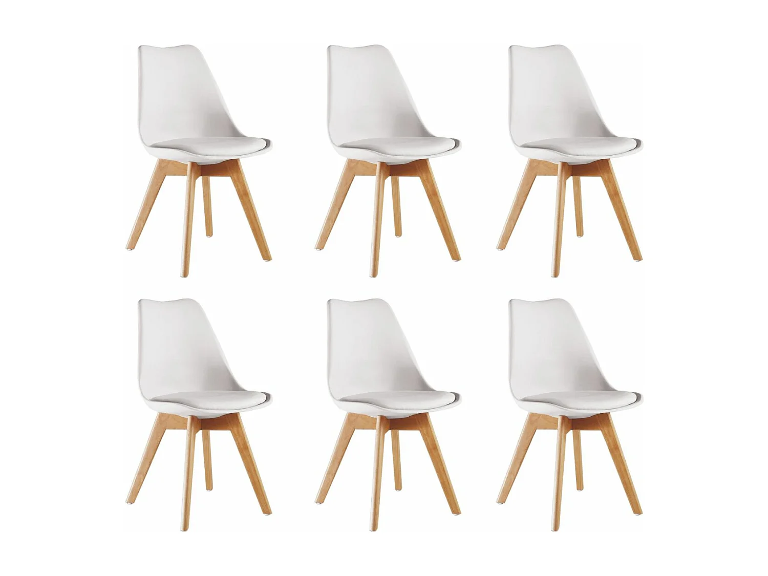 Set aus 6 Lorenzo-Esszimmerstühlen mit stilvollem Kunstledersitz und Massivholzbeinen – perfekt für Esszimmer, Wohnzimmer – Weiß