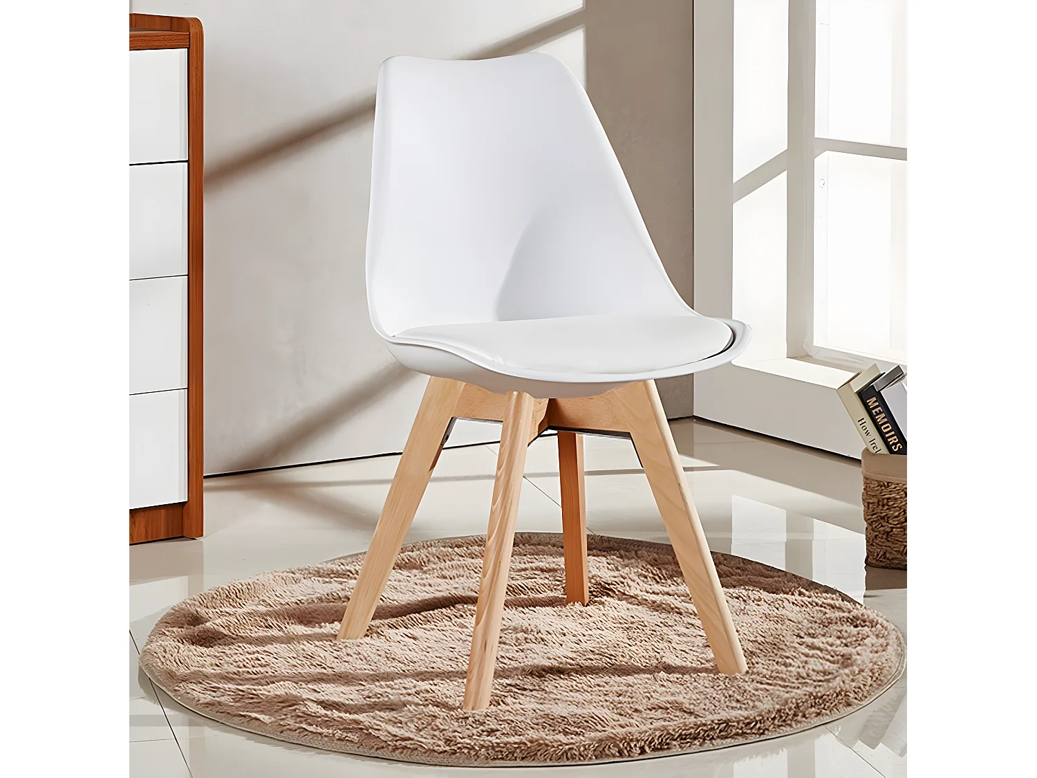 Set aus 6 Lorenzo-Esszimmerstühlen mit stilvollem Kunstledersitz und Massivholzbeinen – perfekt für Esszimmer, Wohnzimmer – Weiß