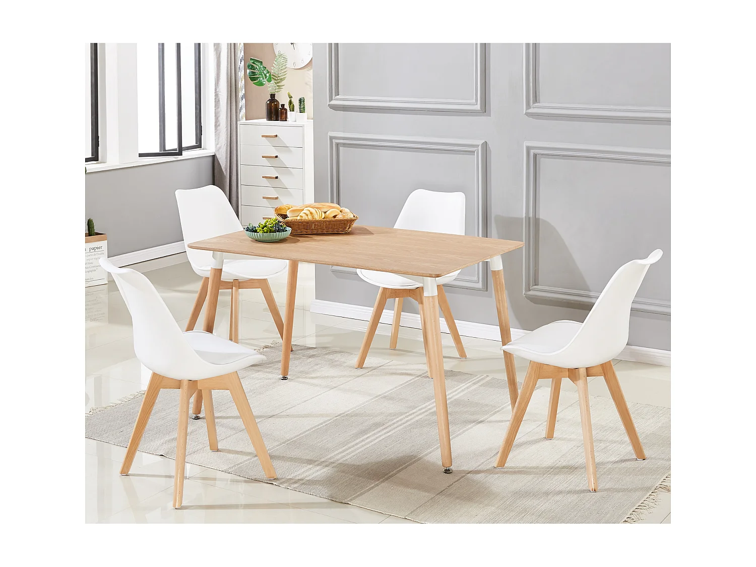 Set aus 6 Lorenzo-Esszimmerstühlen mit stilvollem Kunstledersitz und Massivholzbeinen – perfekt für Esszimmer, Wohnzimmer – Weiß