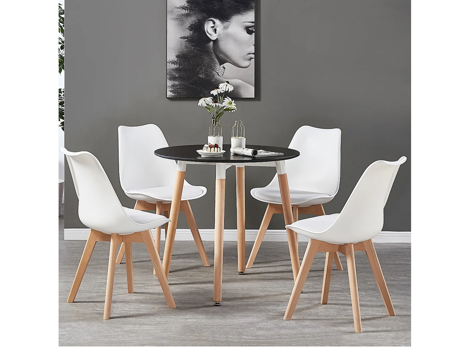 Set aus 6 Lorenzo-Esszimmerstühlen mit stilvollem Kunstledersitz und Massivholzbeinen – perfekt für Esszimmer, Wohnzimmer – Weiß