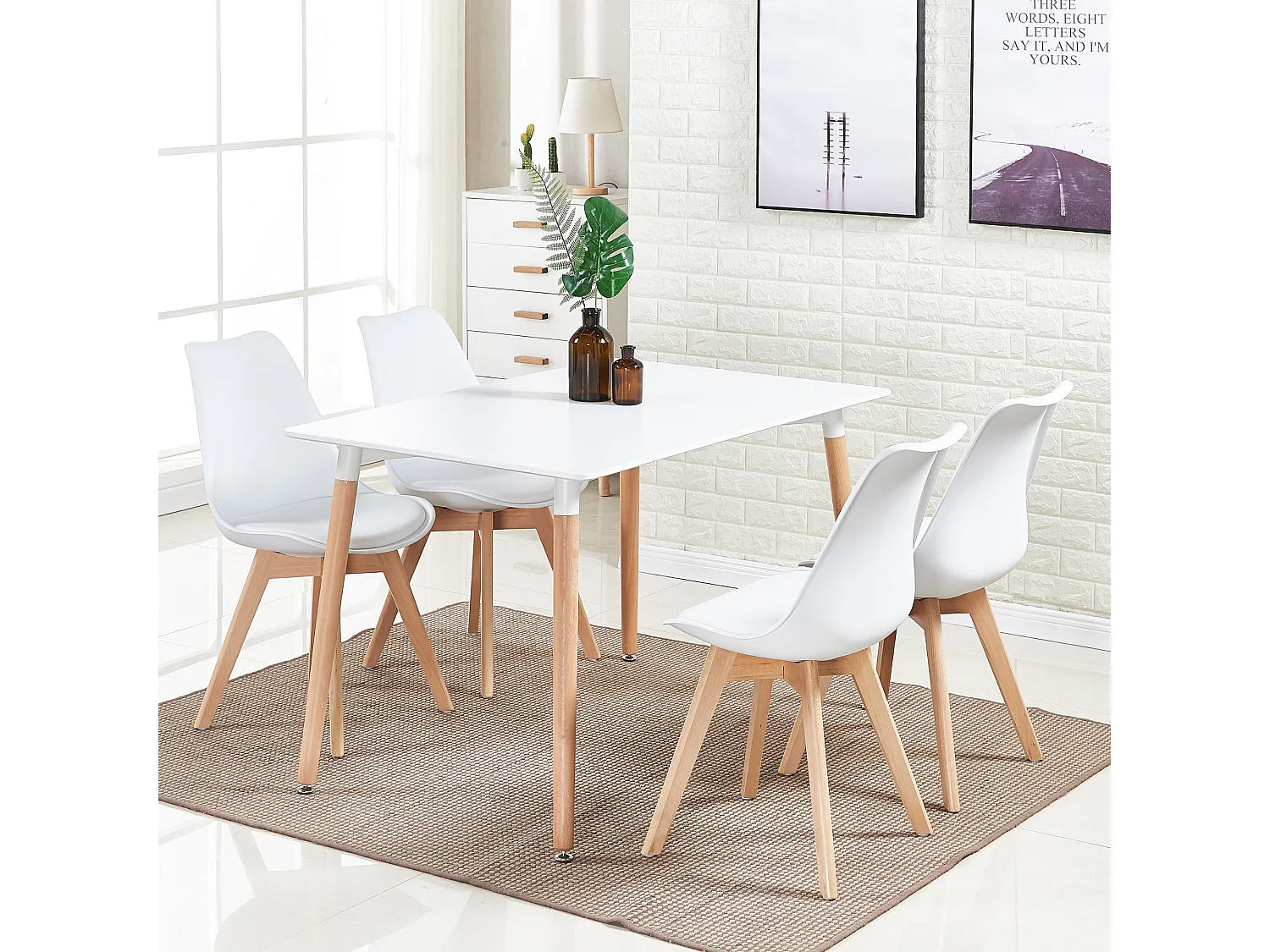 Set aus 6 Lorenzo-Esszimmerstühlen mit stilvollem Kunstledersitz und Massivholzbeinen – perfekt für Esszimmer, Wohnzimmer – Weiß