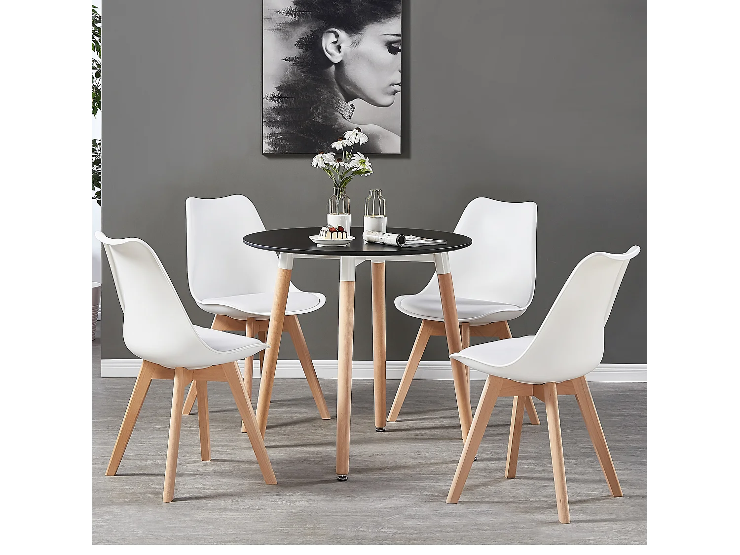 Set aus 6 Lorenzo-Esszimmerstühlen mit stilvollem Kunstledersitz und Massivholzbeinen – perfekt für Esszimmer, Wohnzimmer – Weiß