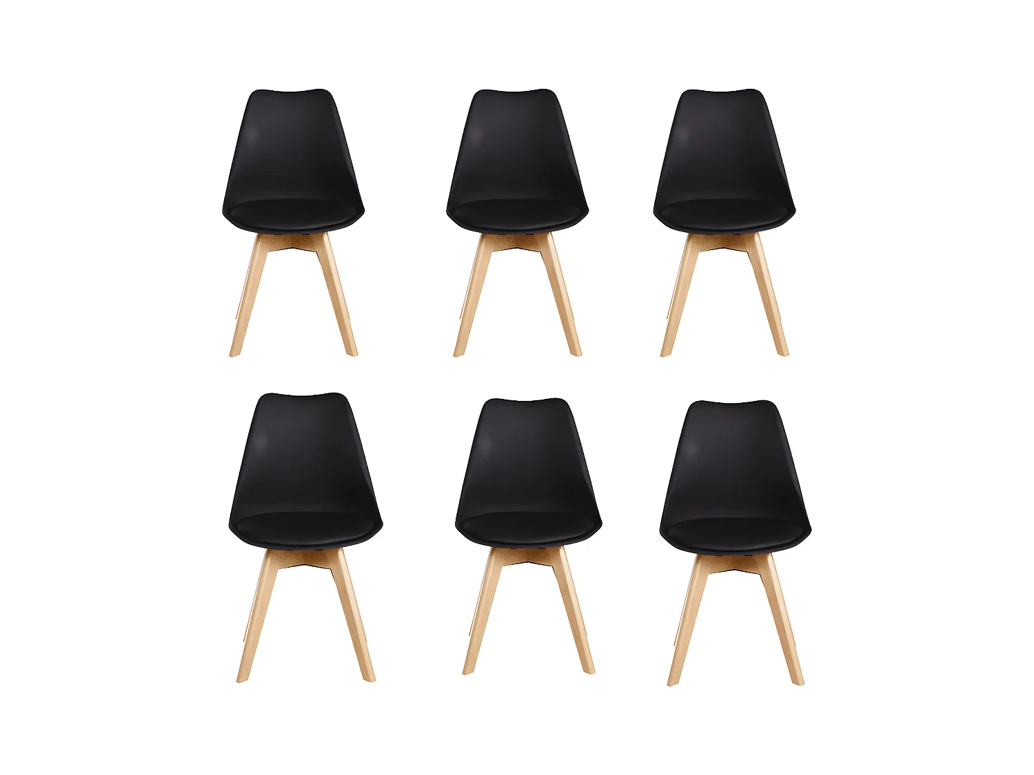 Ensemble de 6 chaises de salle à manger Lorenzo avec siège en similicuir élégant et pieds en bois massif - Parfait pour la salle à manger, le salon - Noir