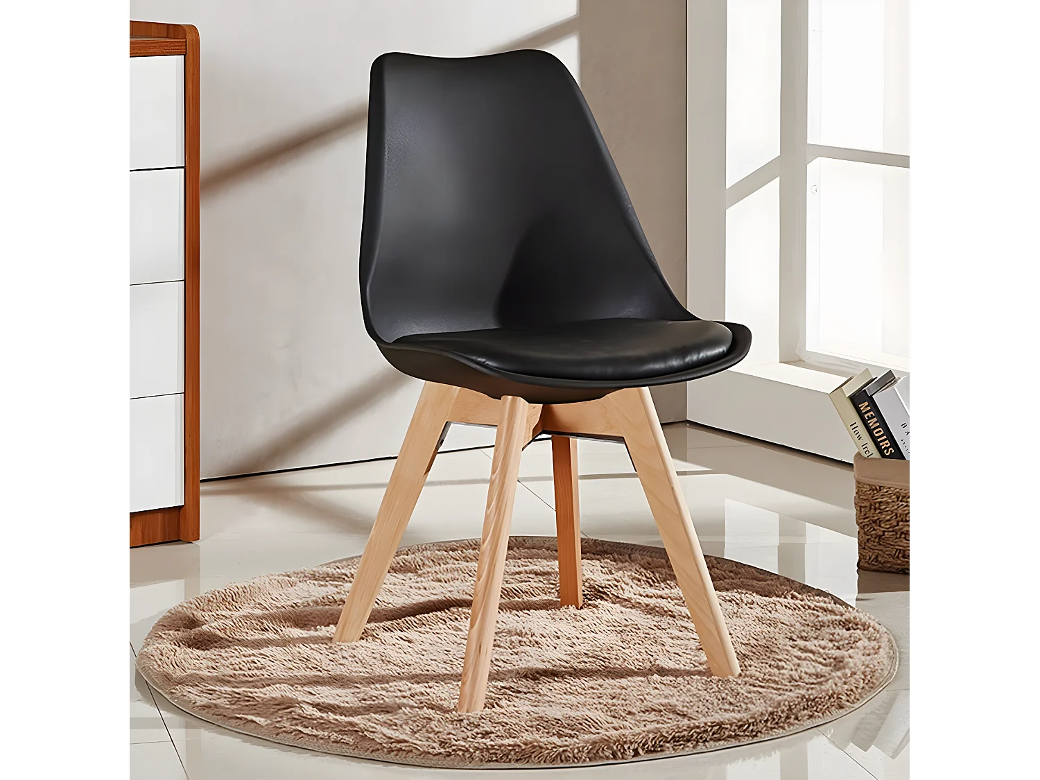 Set aus 6 Lorenzo-Esszimmerstühlen mit stilvollem Kunstledersitz und Massivholzbeinen – perfekt für Esszimmer, Wohnzimmer – Schwarz