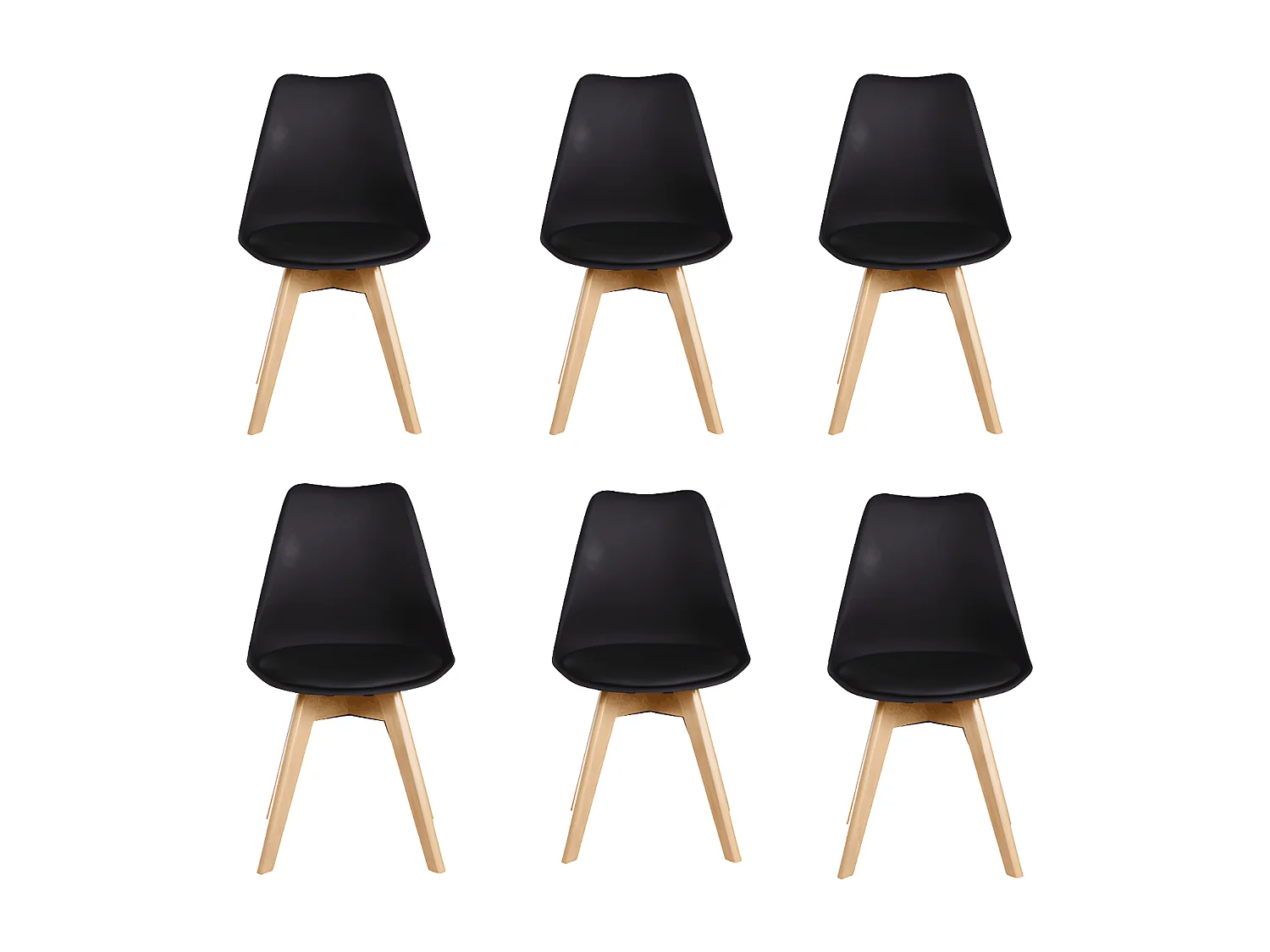 Ensemble de 6 chaises de salle à manger Lorenzo avec siège en similicuir élégant et pieds en bois massif - Parfait pour la salle à manger, le salon - Noir