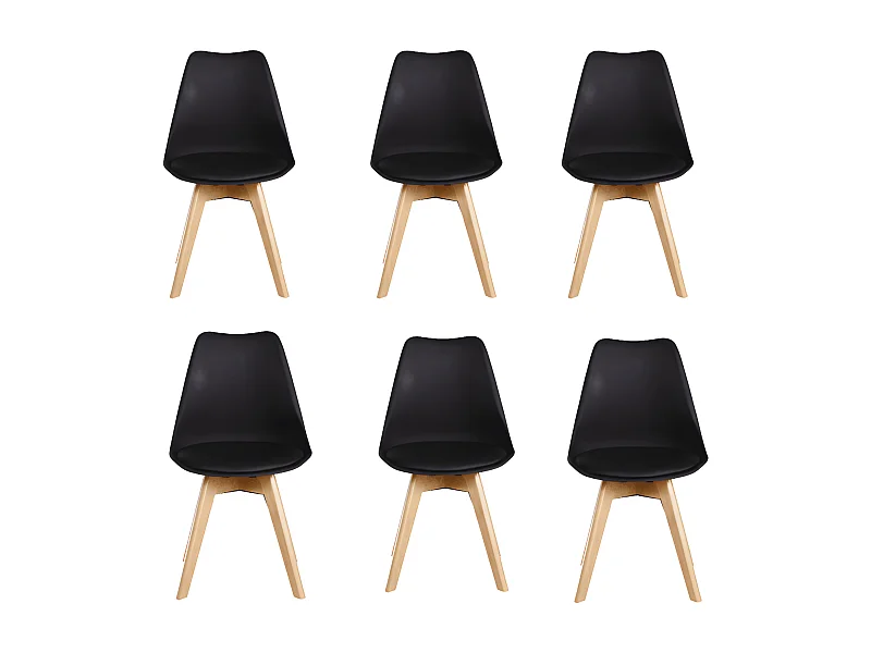 Ensemble de 6 chaises de salle à manger Lorenzo avec siège en similicuir élégant et pieds en bois massif - Parfait pour la salle à manger, le salon - Noir