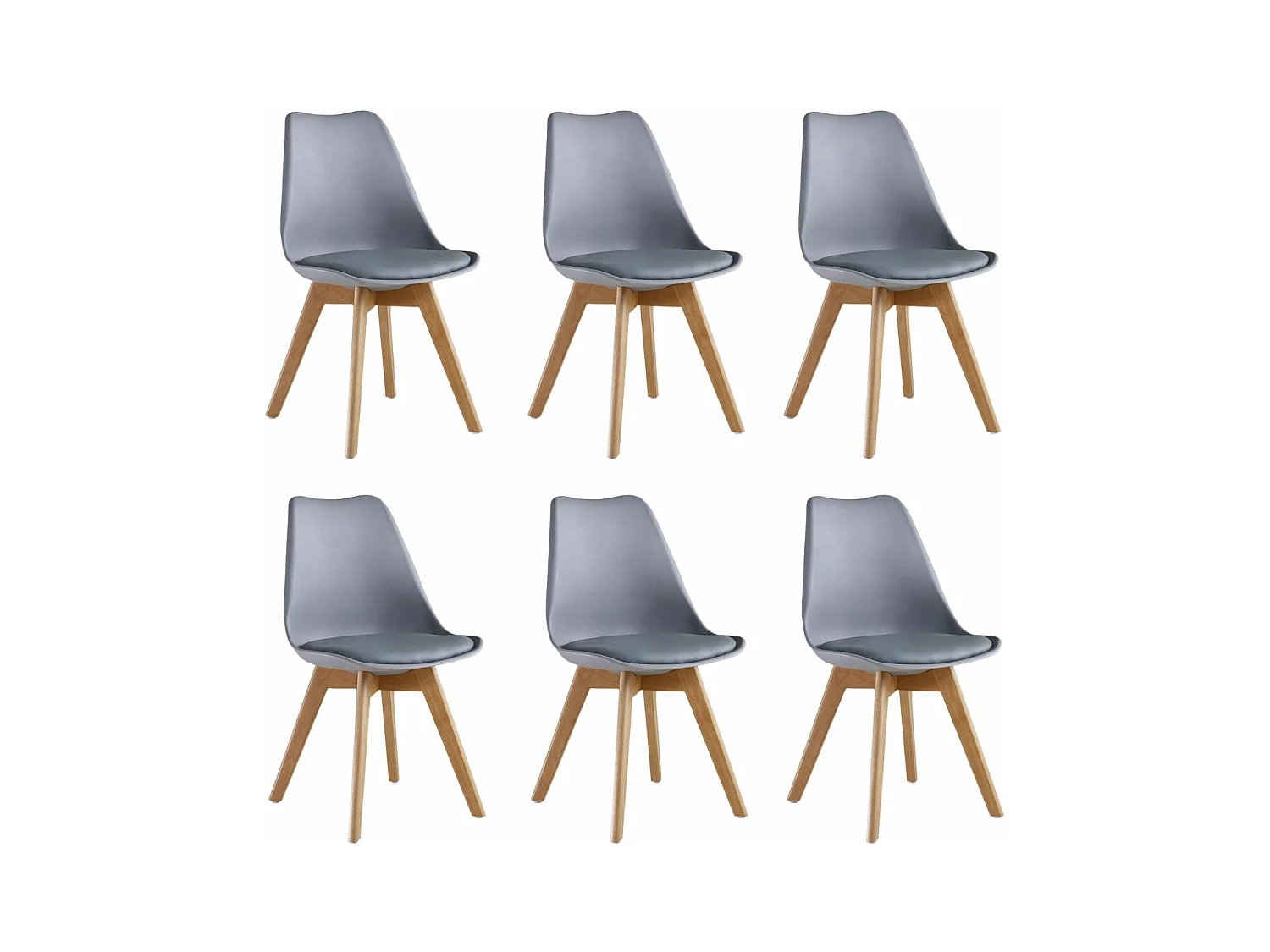 Ensemble de 6 chaises de salle à manger Lorenzo avec siège en similicuir élégant et pieds en bois massif - Parfait pour la salle à manger, le salon - Gris