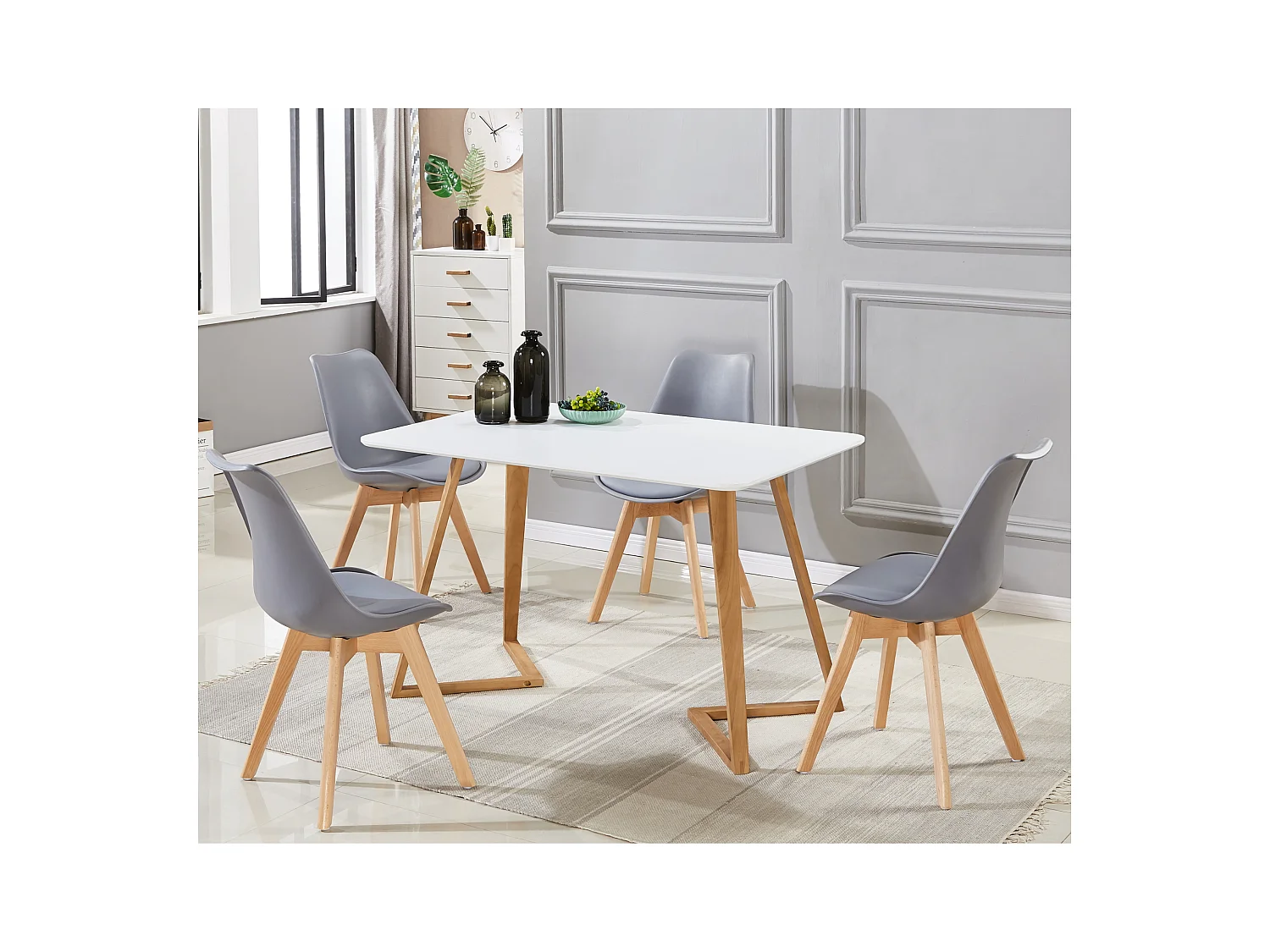 Ensemble de 6 chaises de salle à manger Lorenzo avec siège en similicuir élégant et pieds en bois massif - Parfait pour la salle à manger, le salon - Gris