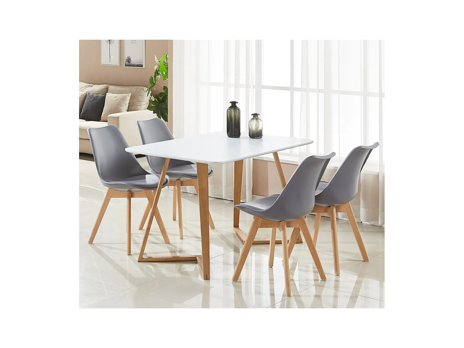 Ensemble de 6 chaises de salle à manger Lorenzo avec siège en similicuir élégant et pieds en bois massif - Parfait pour la salle à manger, le salon - Gris