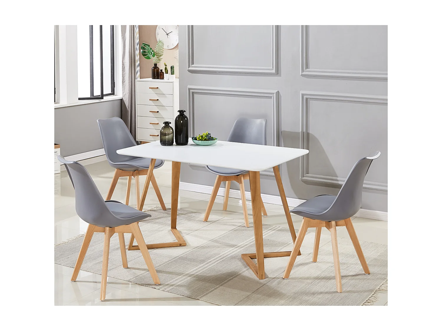 Ensemble de 6 chaises de salle à manger Lorenzo avec siège en similicuir élégant et pieds en bois massif - Parfait pour la salle à manger, le salon - Gris