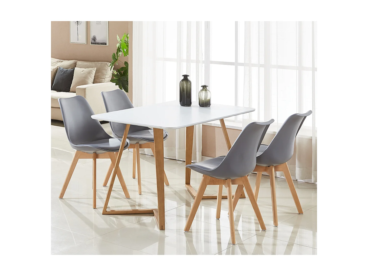 Set di 6 sedie scandinave Lorenzo grigie con seduta in similpelle e gambe in legno massello di faggio, design ergonomico e confortevole