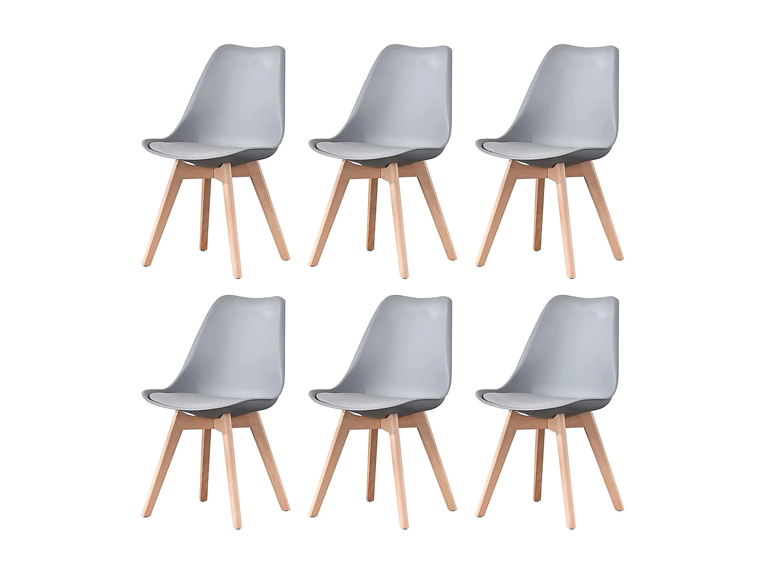 Set di 6 sedie scandinave Lorenzo grigie con seduta in similpelle e gambe in legno massello di faggio, design ergonomico e confortevole