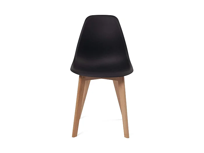 Lote de 4 sillas escandinavas de cocina diseño. Asiento de plástico flexible fácil de limpiar. Patas de madera de haya clara NAO (negro)