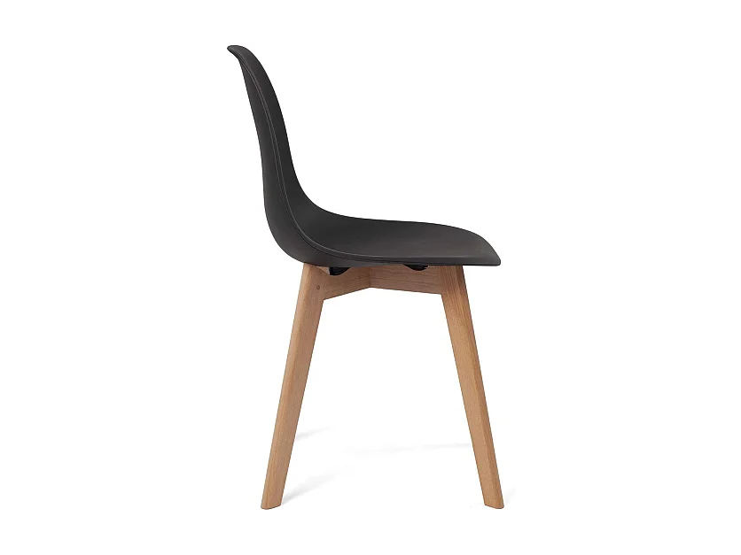 Lote de 4 sillas escandinavas de cocina diseño. Asiento de plástico flexible fácil de limpiar. Patas de madera de haya clara NAO (negro)