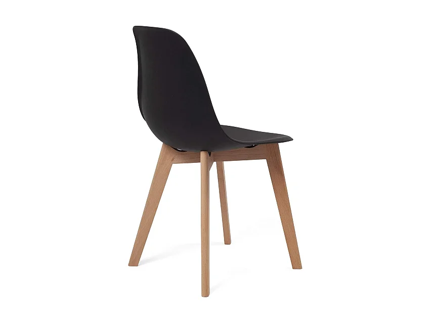 Lote de 4 sillas escandinavas de cocina diseño. Asiento de plástico flexible fácil de limpiar. Patas de madera de haya clara NAO (negro)