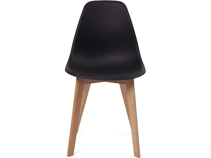 Lot 4 chaises de cuisine scandinaves siège plastique souple pieds bois hêtre clair NAO (noir)