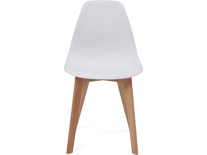 Lot 4 chaises de cuisine scandinaves siège plastique souple pieds bois hêtre clair NAO (blanc)